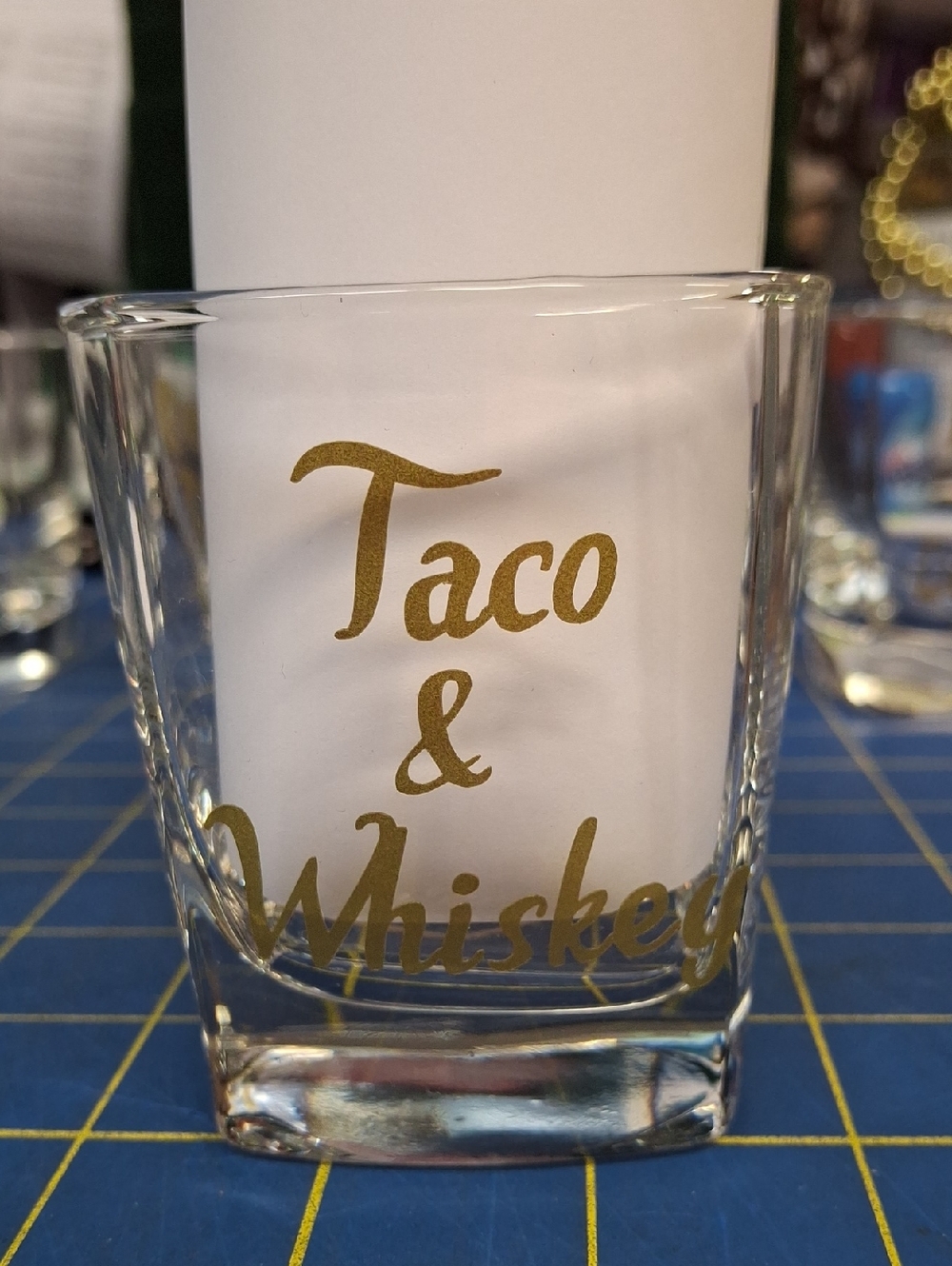 Gold Lettered Shot Glass - "Taco & Whiskey" 6.75oz New